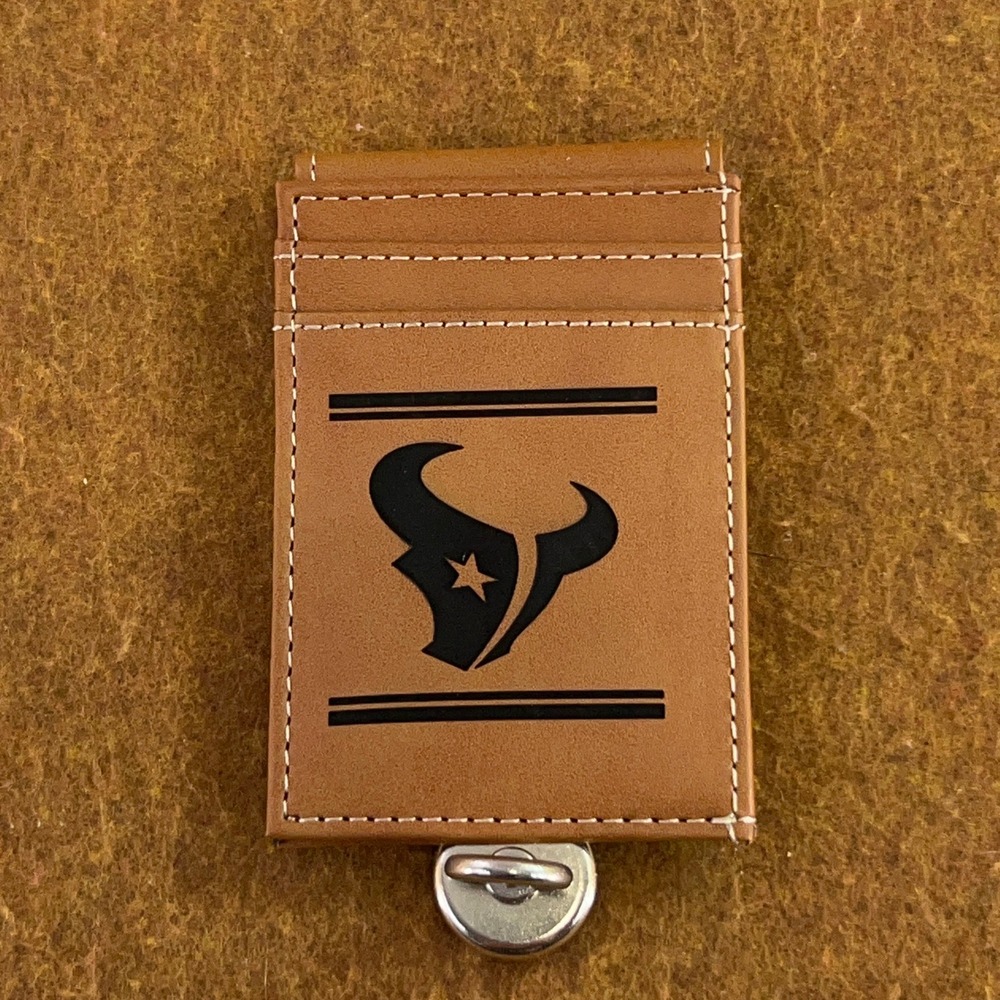 NFL Mens OS Brown Houston Texans Faux Leather Magnetic Card Wallet New